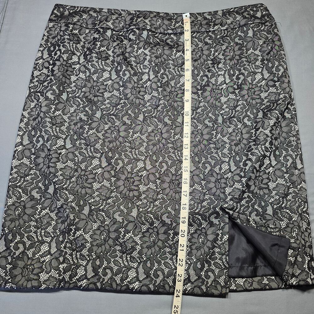 Worthington Black Mini Skirt Size 18 Stretch Floral Lace Slit Womens Aline Lined - Picture 8 of 8
